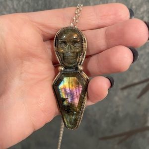 Artisan Made Halloween Labradorite Skull Sterling Silver Pendant